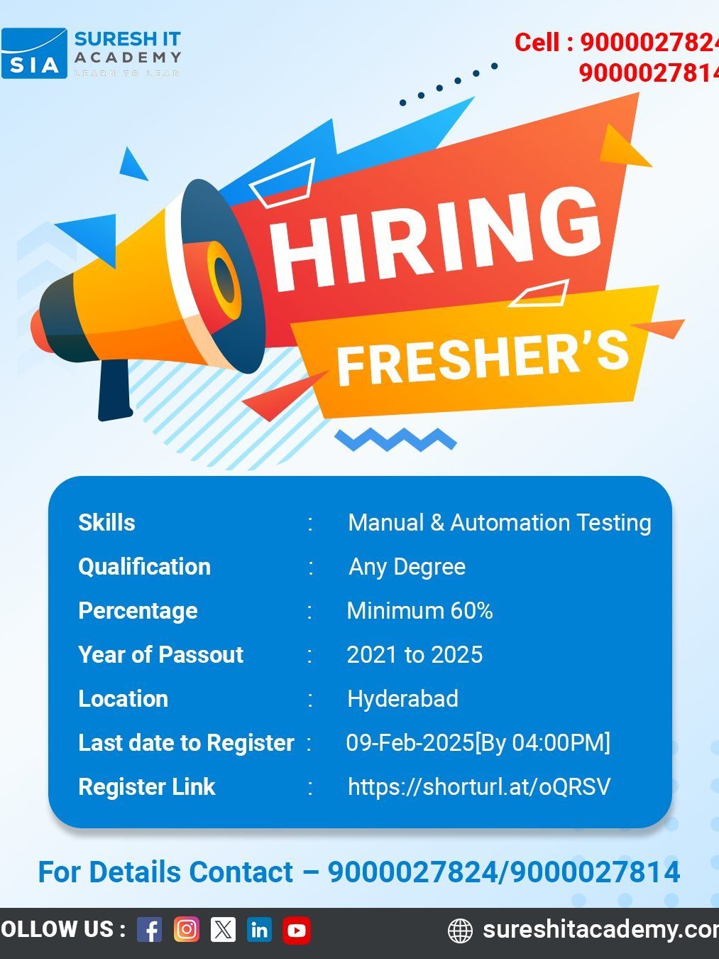 Attention Freshers! If you’ve got the skills, we’ve got the opportunity! Below are the details-