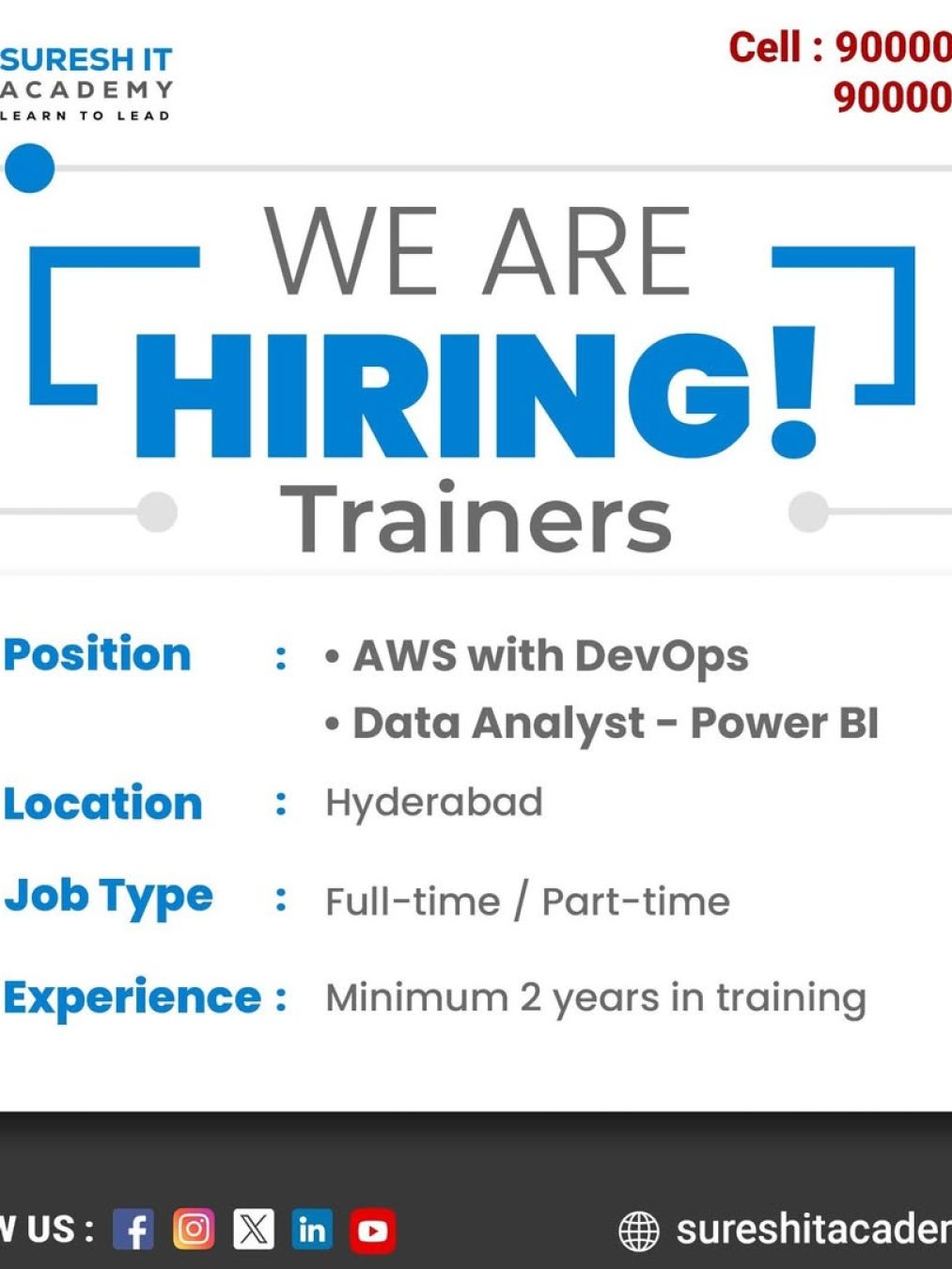 Calling all tech enthusiasts! Suresh IT Academy is hiring trainers for AWS with DevOps and Data