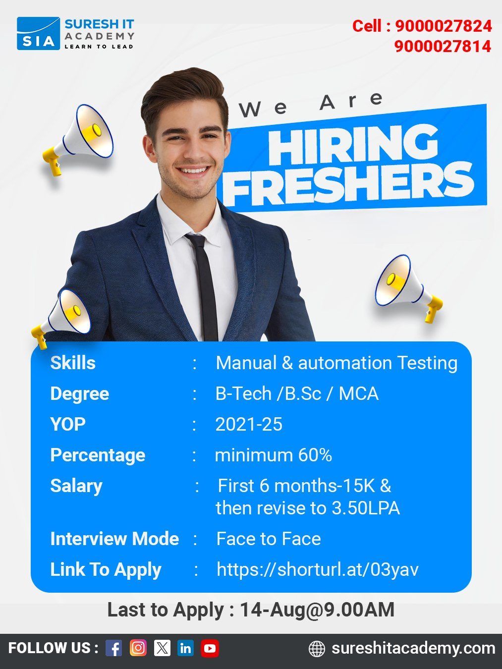 Kickstart Your Testing Career! We’re hiring freshers in Manual & Automation Testing. Details are