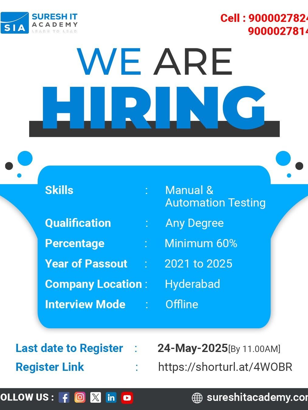 Launch Your QA Career! We’re hiring Manual & Automation Testing freshers! Below are the details-