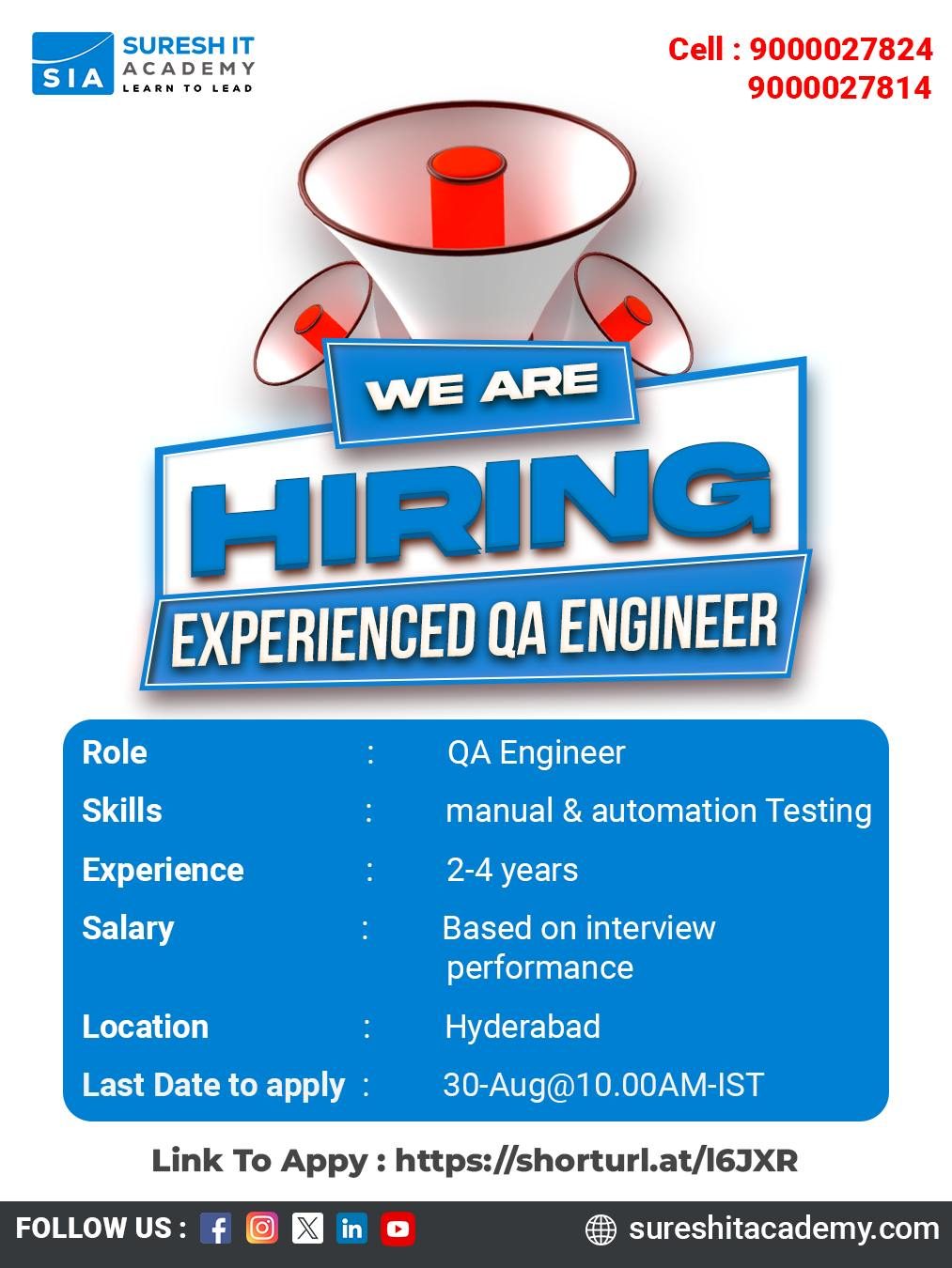 Looking to take your QA career to the next level Suresh IT Academy is hiring skilled QA Engineer