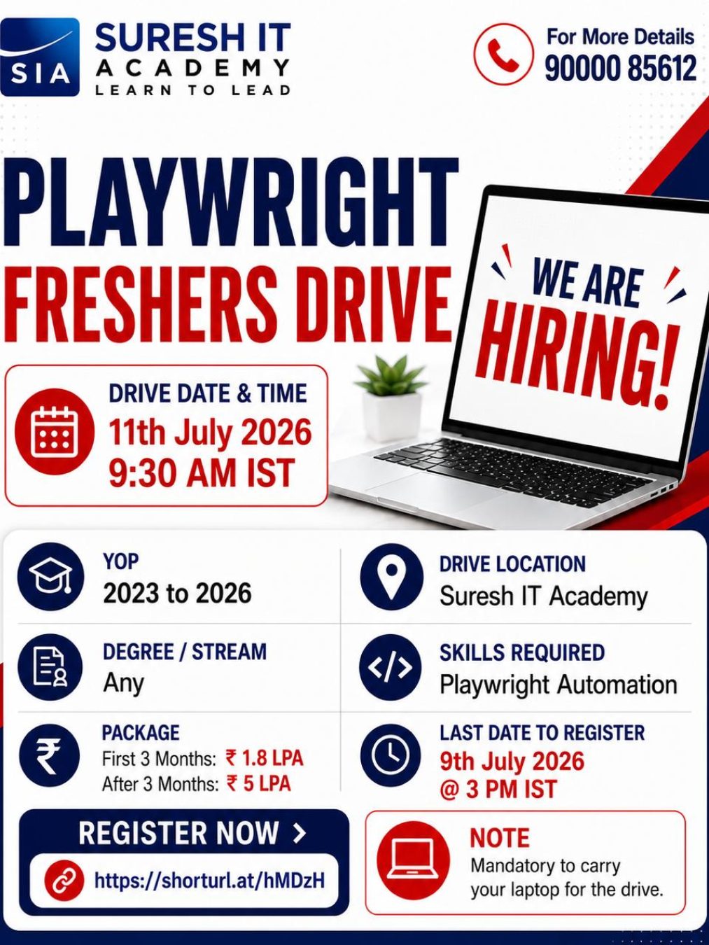 PLAYWRIGHT Freshers Drive Image